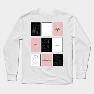 Cute pink black and white pattern with flower art Long Sleeve T-Shirt